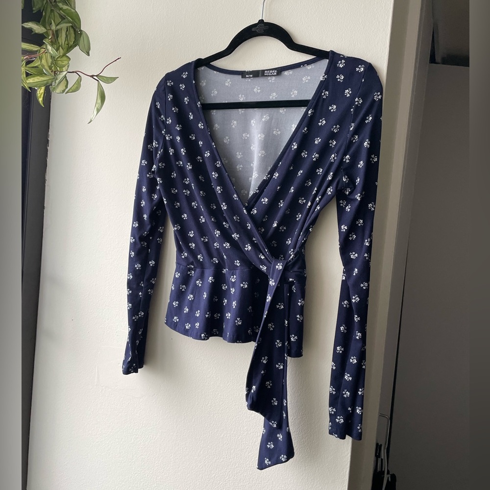 Floral Wrap Long Sleeve Top